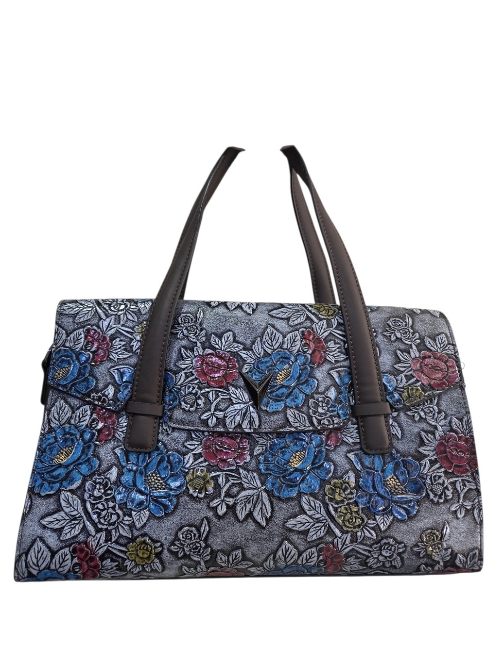 Floral Embossed Top-Handle Satchel Bag